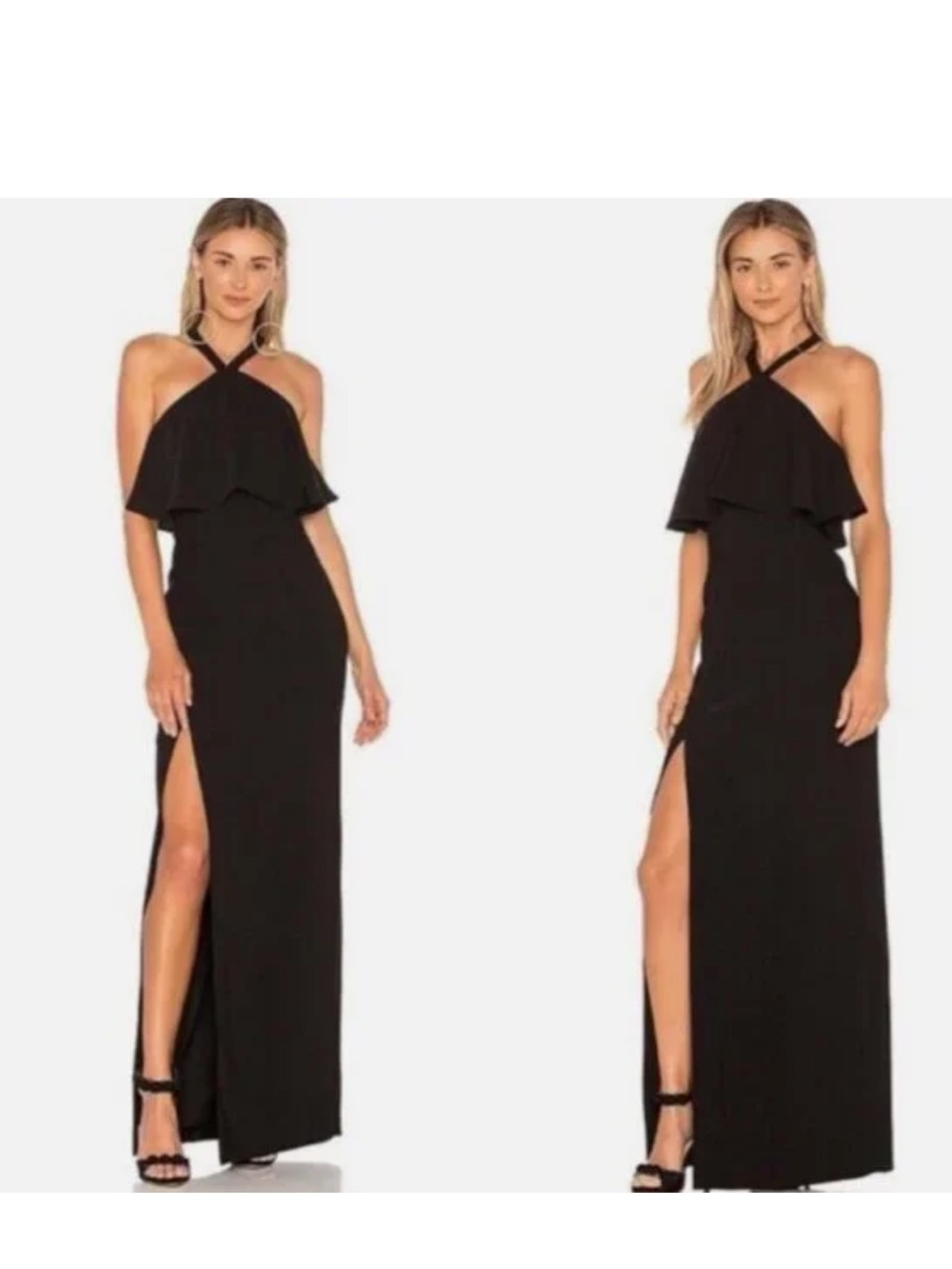 Amanda Uprichard Piazza Halter Ruffle Gown in Black
